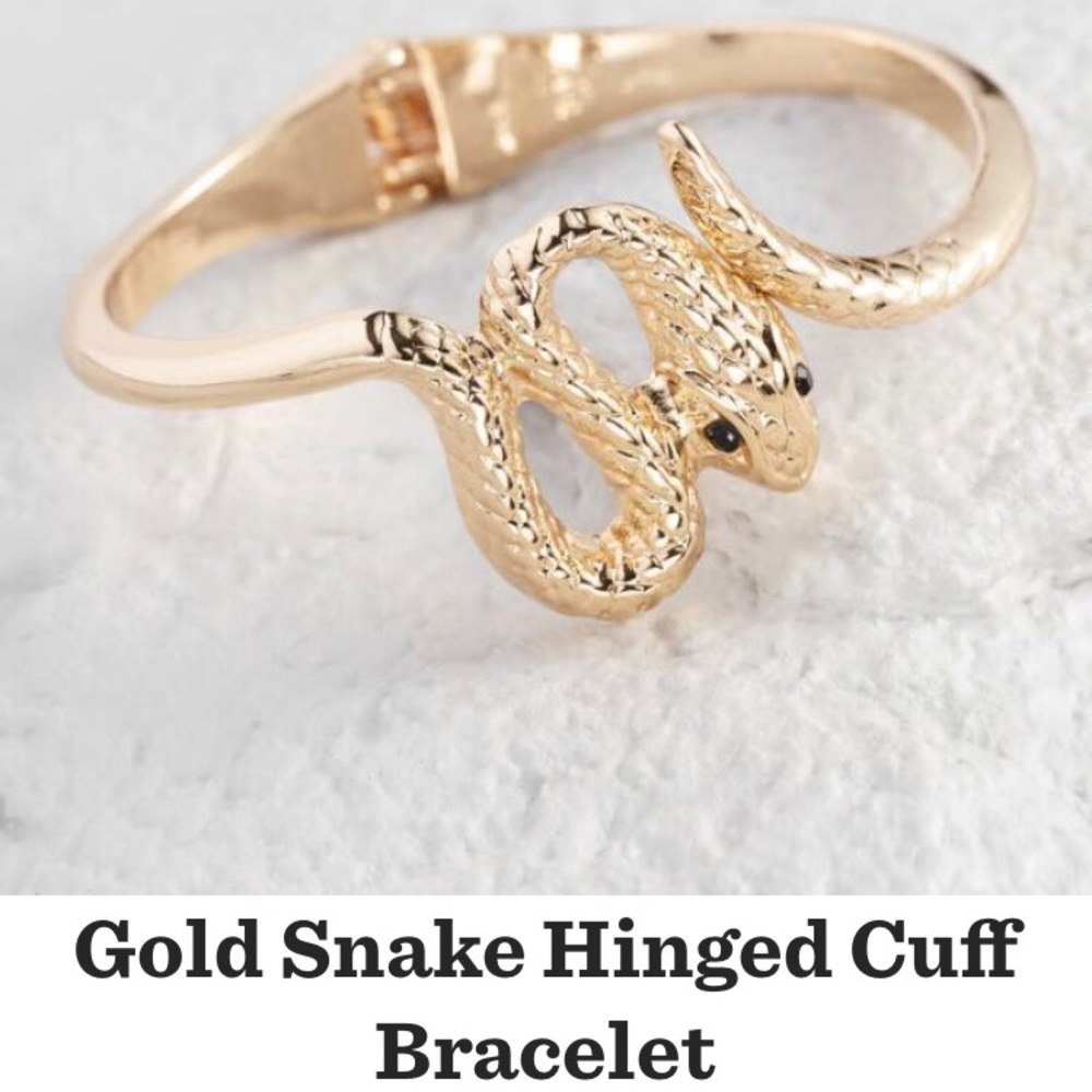 Gold Snake Hinged Cuff Bracelet - Picture 2 of 6